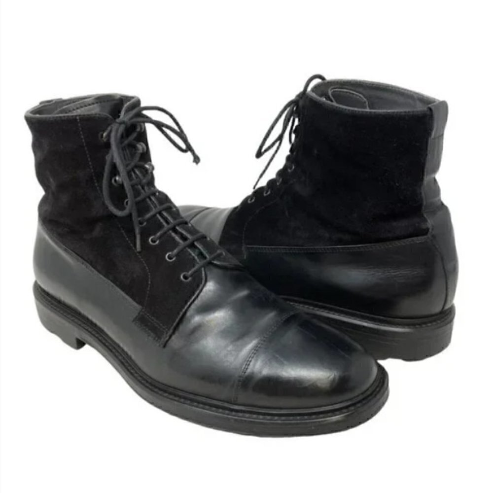 To Boot New York Burkett Black Suede & Leather Lace Up Cap Toe Boots - Size 11